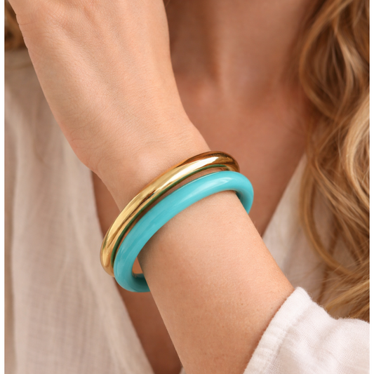 Turquoise & Gold Stainless Steel Bangle Set (2 Pack)