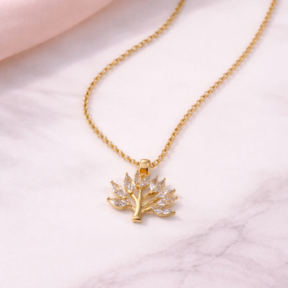 Gold Plated Tree of Life Necklace with Cubic Zirconia