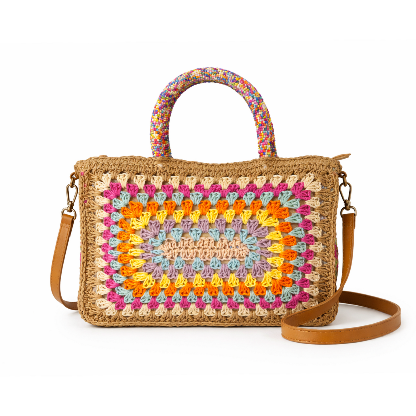 Sunset Weaved Crochet Crossbody Tote Bag Tan