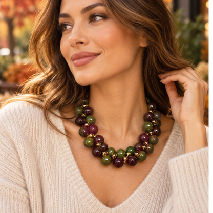 Brown & Olive Green Statement Bead Necklace