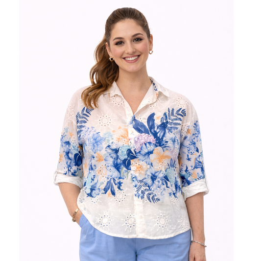 Cream Embroidery Anglaise Floral Shirt (One Size)