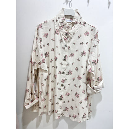 Floral Blossom Buttoned Denim Jacket Top Ruffle Neck (3 Colours)