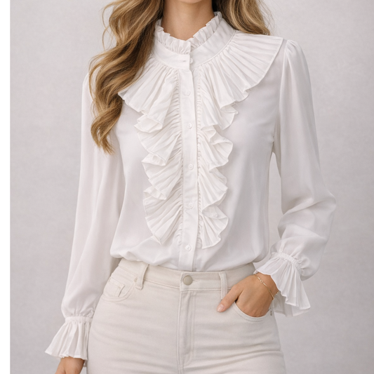 Rosalie Ruffle Front Blouse Off White