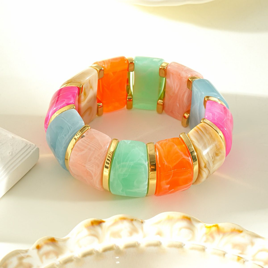 Multicoloured Resin Stretch Bracelet Stainless Steel