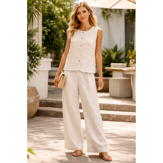 Beige Lace Detail Co-Ord Set