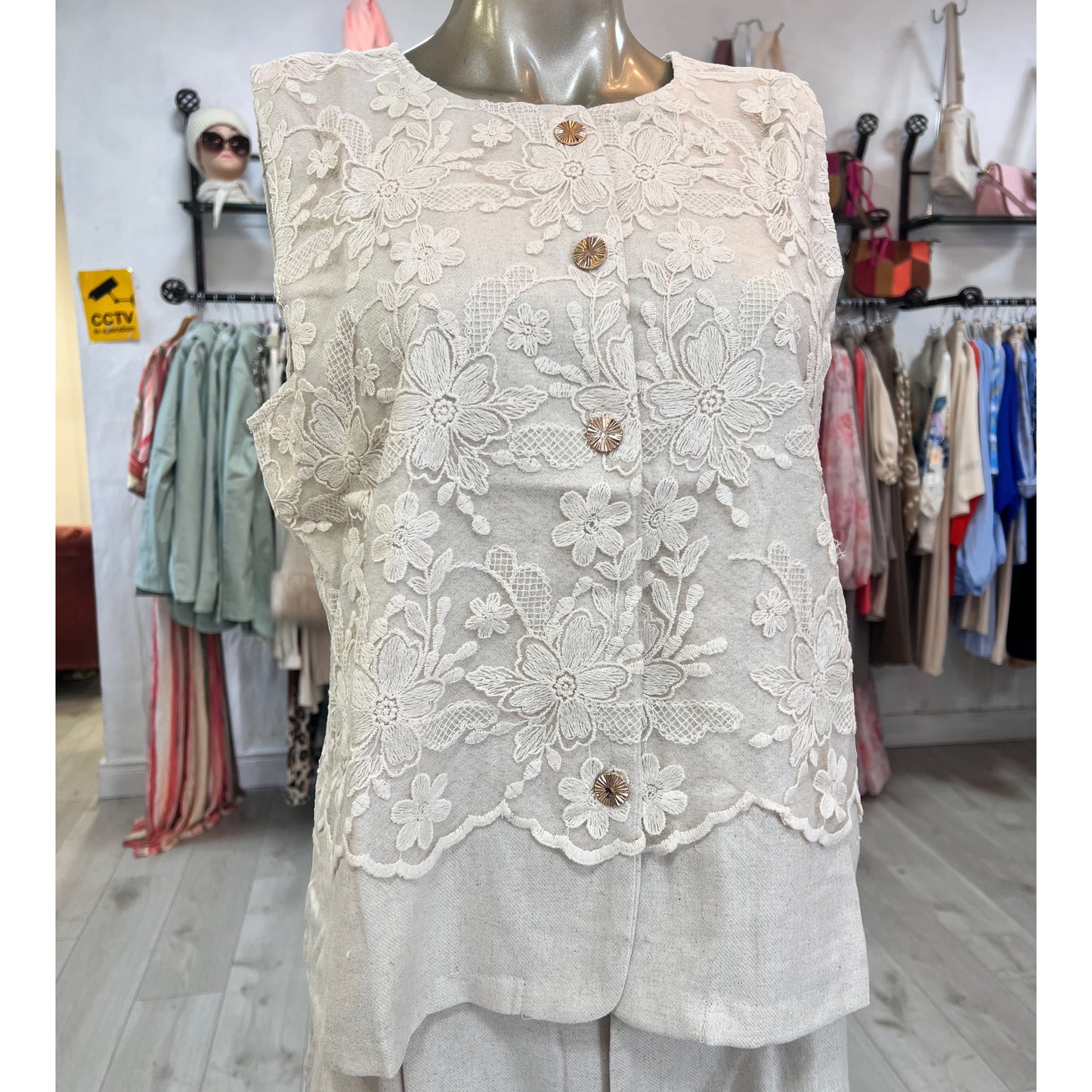 Beige Lace Detail Co-Ord Set (Size 16)