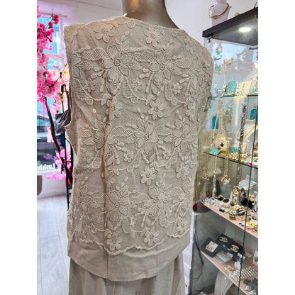 Beige Lace Detail Co-Ord Set (Size 16)