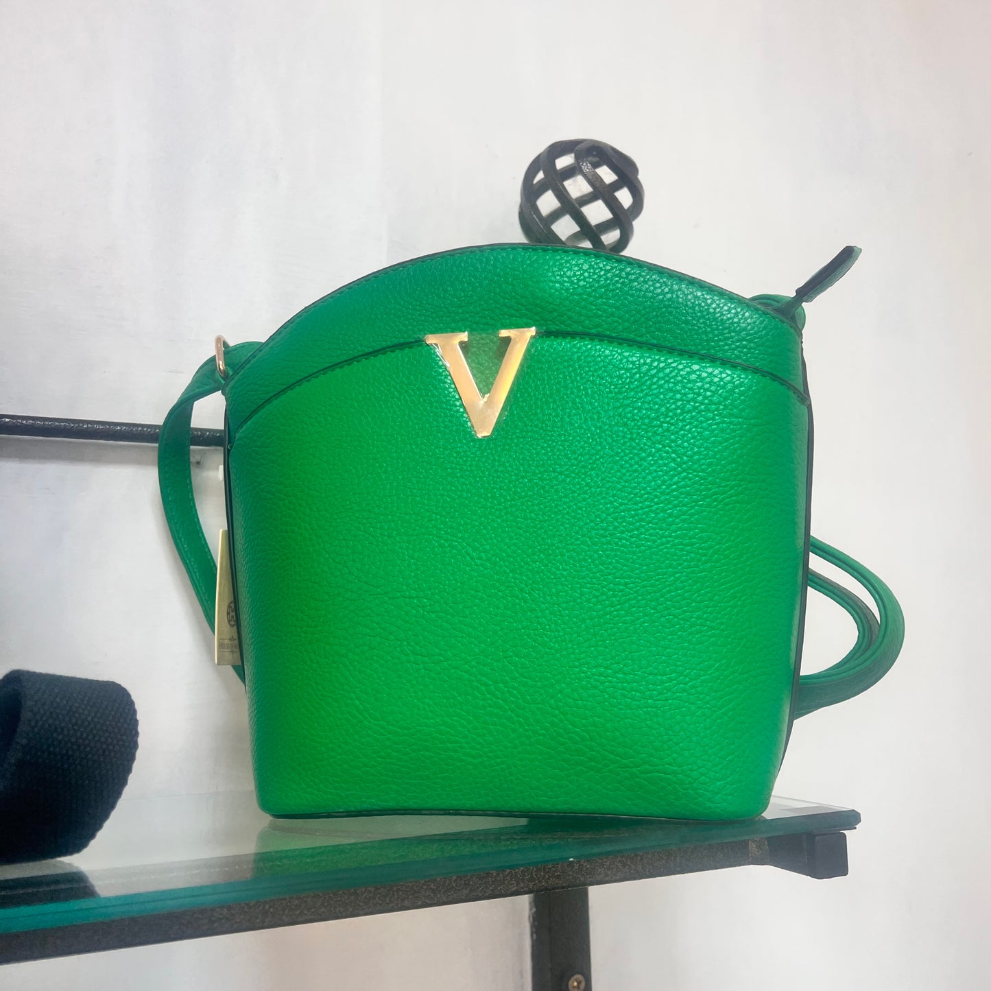 Orange Leatherette Crossbody Bag Gold V