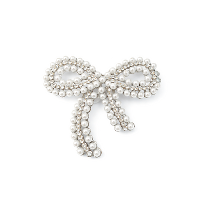 White Pearl & Silver Bow Pin Brooch