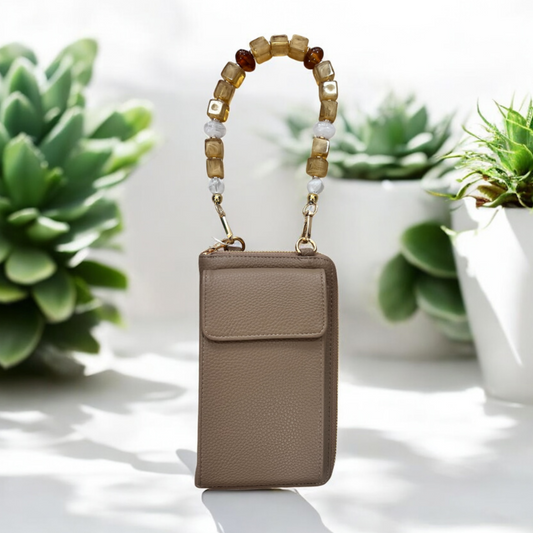 Taupe Mobile Phone Crossbody Bag Detachable Chain Strap