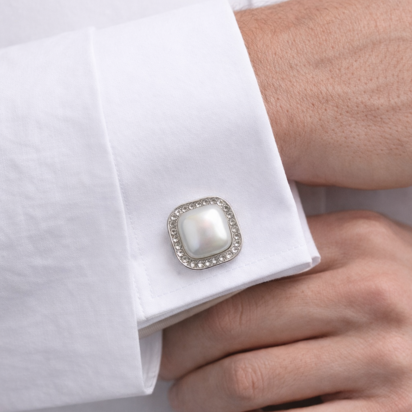Silver & Pearl Square Cufflinks (Set)