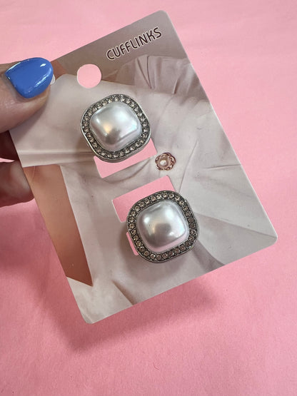 Silver & Pearl Square Cufflinks (Set)
