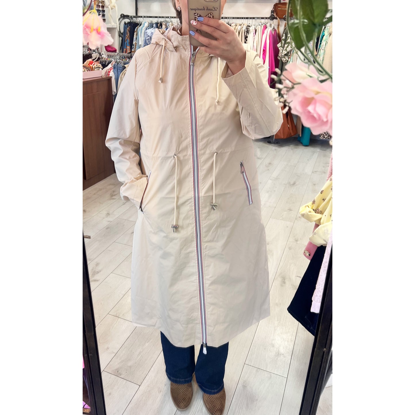 Cream Longline Raincoat