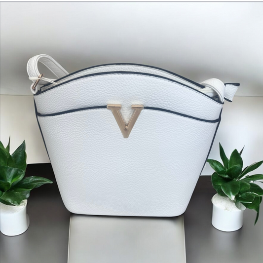 White Crossbody Bag Gold V