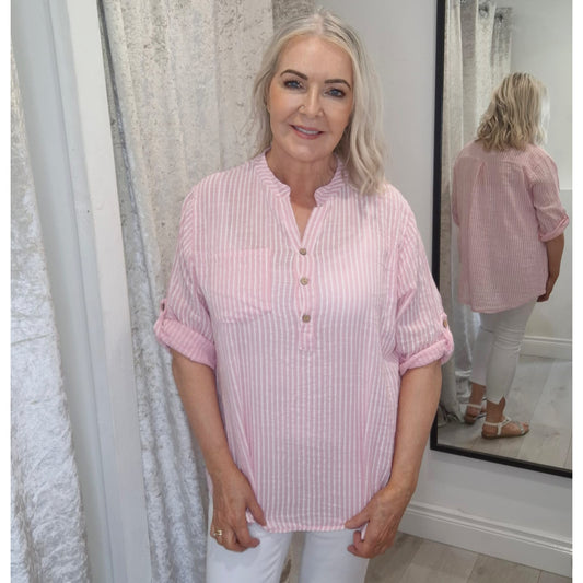Pink Pinstripe Cotton Top