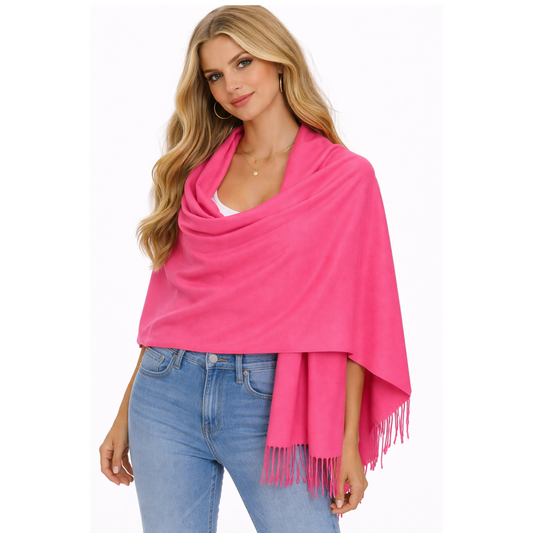Pink Fringe Viscose Pashmina Wrap