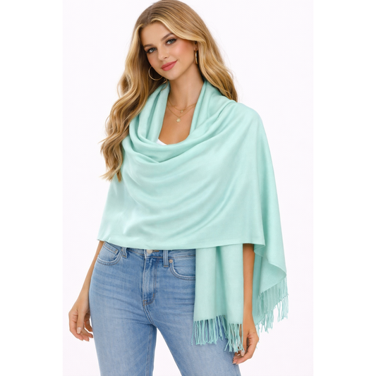 Mint Fringed Viscose Pashmina