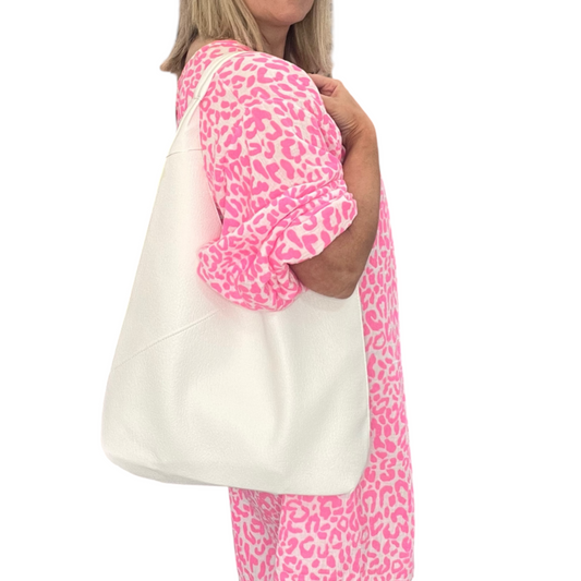 White Leatherette Shoulder Sack Bag