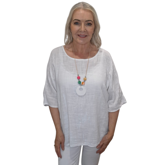 Sabina White Cotton Top/Necklace