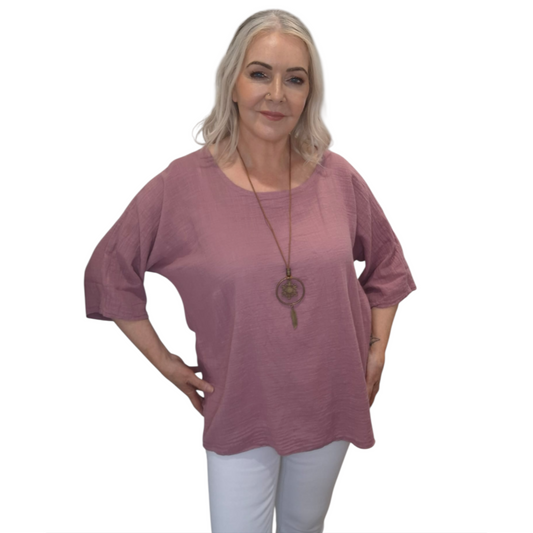 Sabina Pink Cotton Top/Necklace