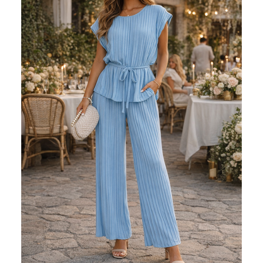 Sky Blue Pleated Co-Ord Set