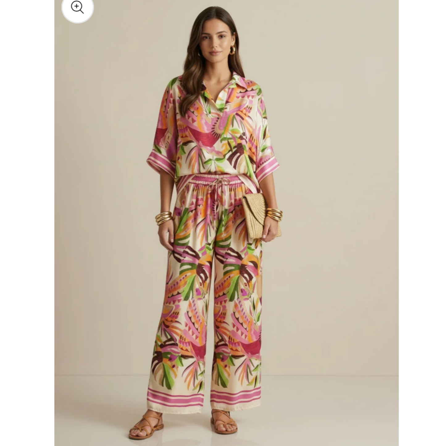DECK Palm Multiprint Top Fuschia