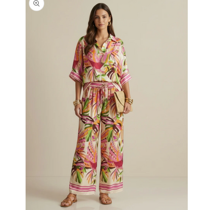 DECK Palm Multiprint Top Fuschia
