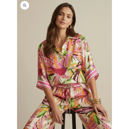 DECK Palm Multiprint Top Fuschia
