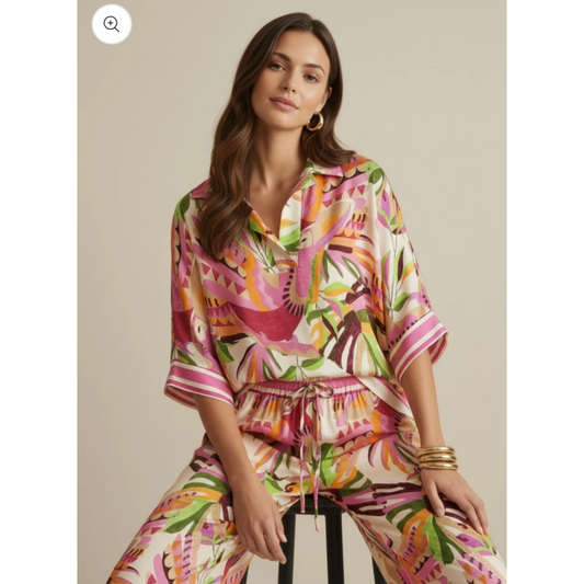 DECK Palm Multiprint Top Fuschia