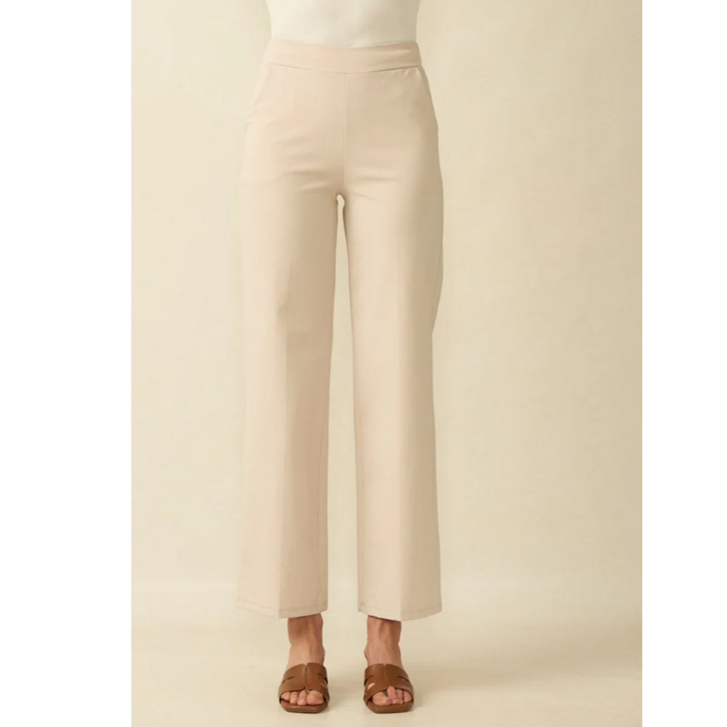 DECK Cotton Stretch Straight Leg Trousers Beige