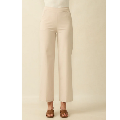 DECK Cotton Stretch Straight Leg Trousers Beige
