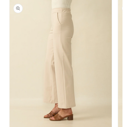 DECK Cotton Stretch Straight Leg Trousers Beige