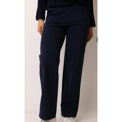 DECK Navy Straight Leg Elasticated Trousers