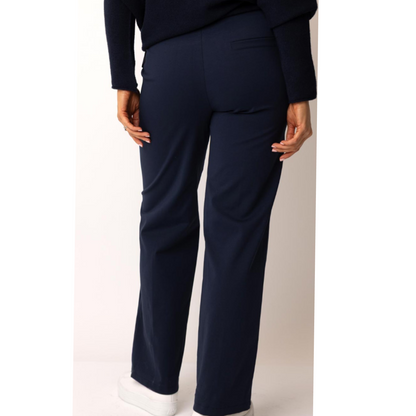 DECK Navy Straight Leg Elasticated Trousers