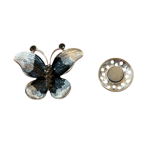 Magnetic Brooch Grey/Black/Silver Butterfly