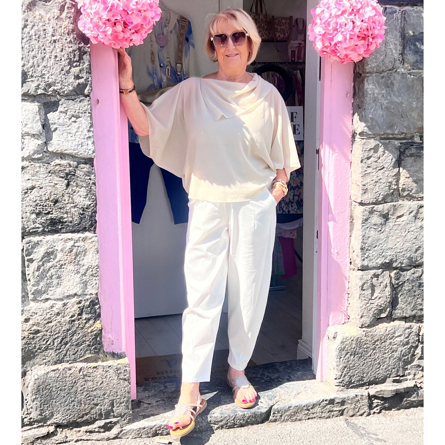 DECK Barrel Leg Elasticated Trousers (Cream)