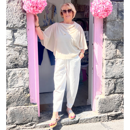 DECK Barrel Leg Elasticated Trousers (Cream)