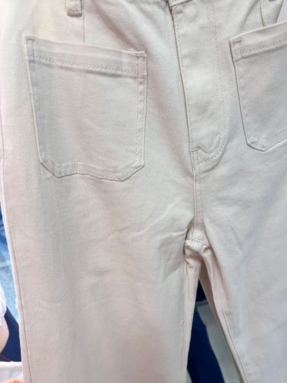 Poppy Wide Leg Jeans Front Pockets (Cream)