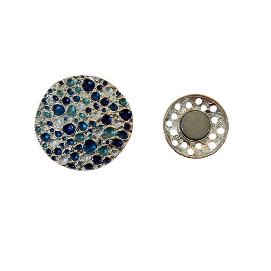 Magnetic Brooch Navy Blue Silver Speckled Disc