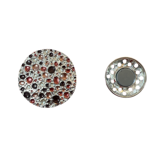 Magnetic Brooch Rust Brown Silver Speckled Disc