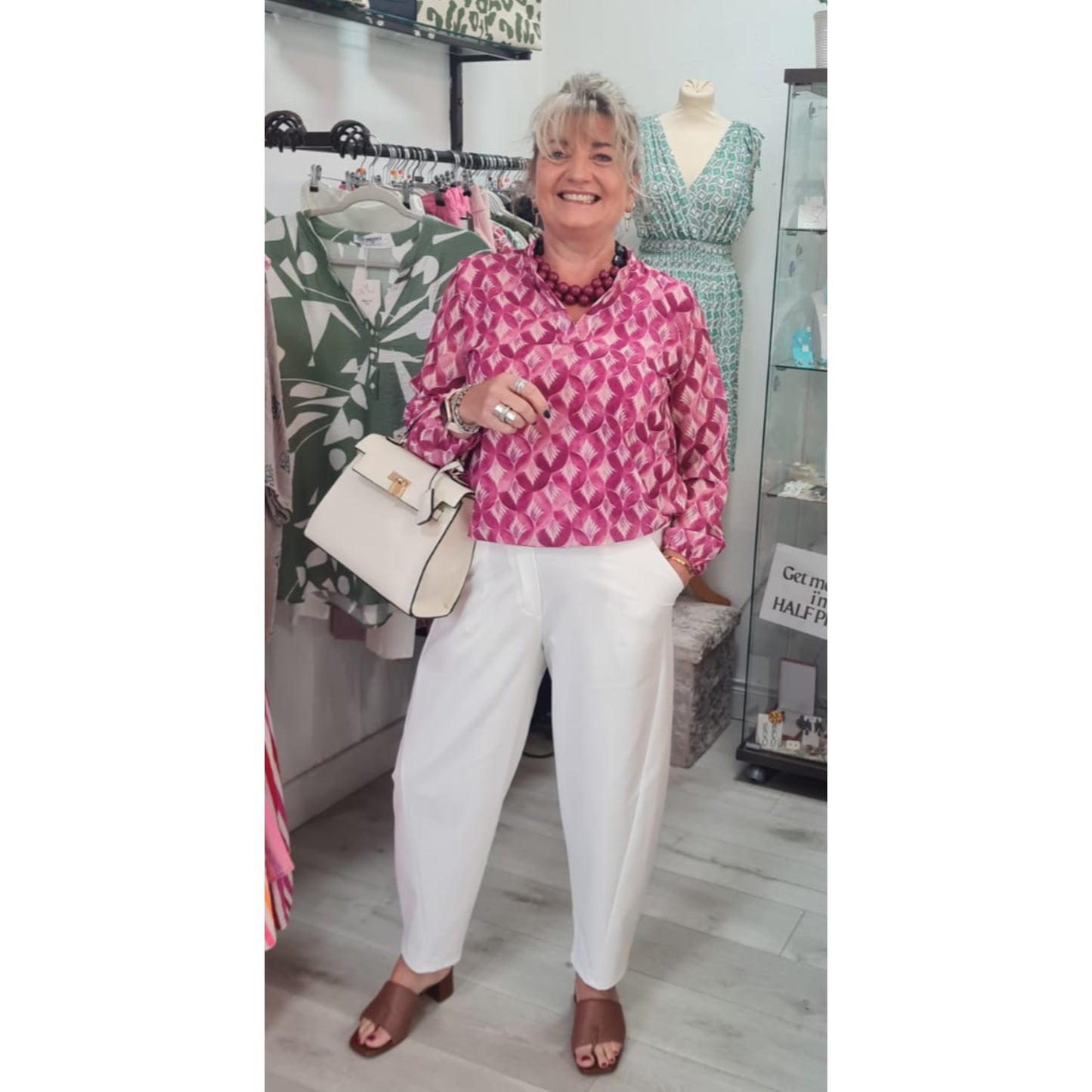MARC ANGELO Magenta & Cream Print Blouse