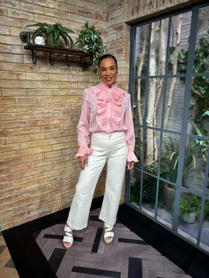 Poppy Wide Leg Jeans Front Pockets (Cream)