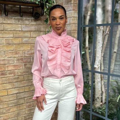 Rosalie Ruffle Front Blouse Blush