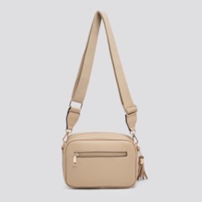 Cream Leatherette & Gold Crossbody Camera Bag