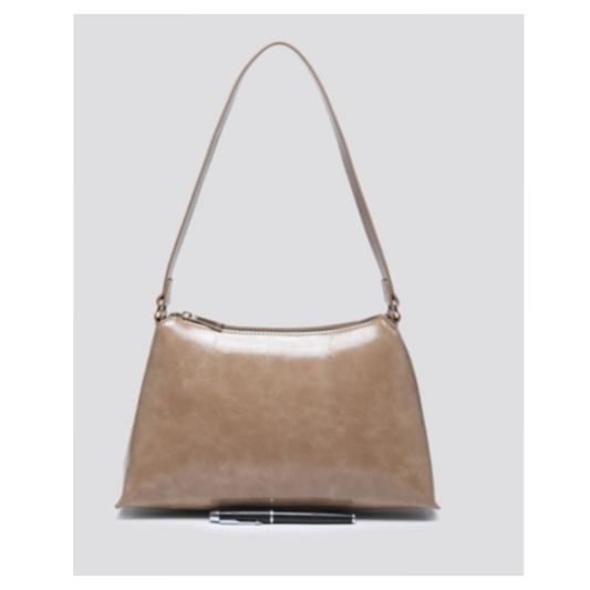 Taupe Glossy Leatherette Shoulder Bag