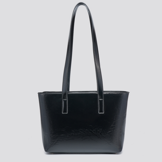 Black Glossy Leatherette Shoulder Bag