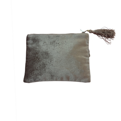 POM Taupe Embroidered Velvet Hand Purse Bird/Flowers