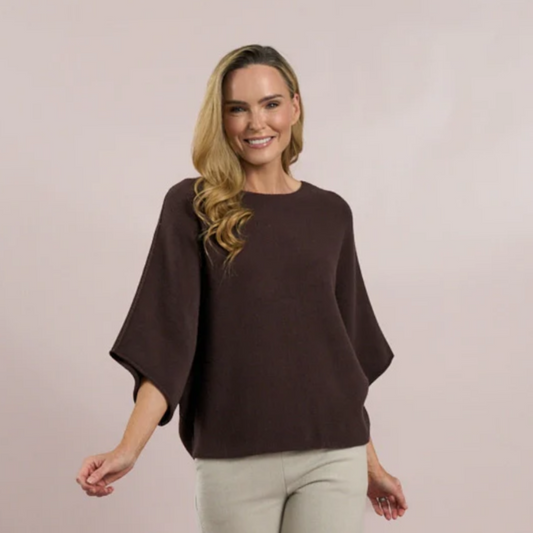 DECK Chocolate Brown Knit Batwing Jumper
