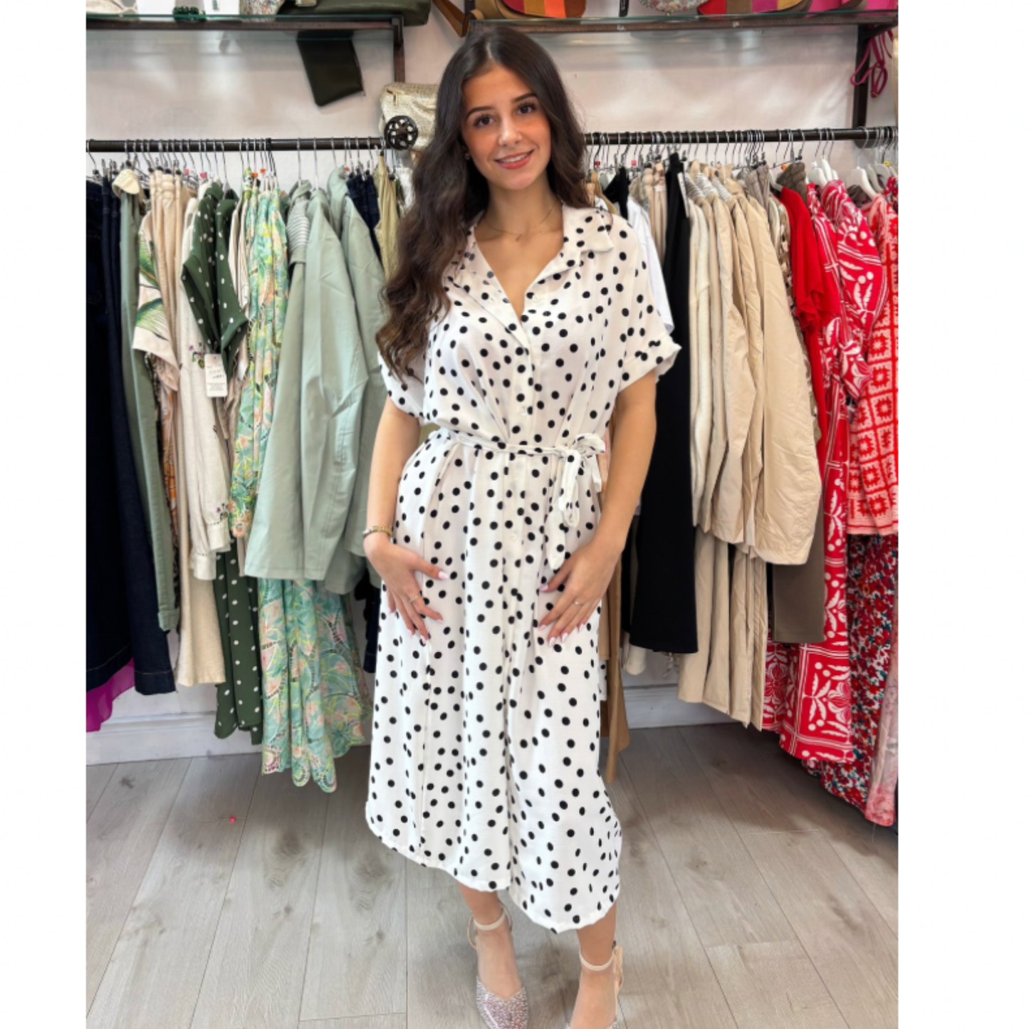 Farah Polka Dot Shirt Dress White & Black