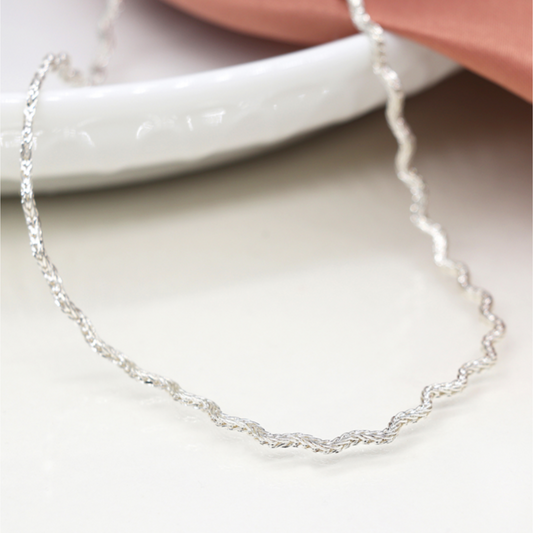 POM Silver plated textured wave chain necklace